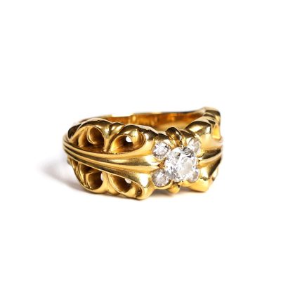 Chrome Hearts 22K Gold Double Floral Ring With 5 Diamonds