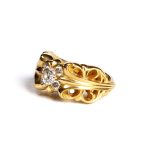 Chrome Hearts 22K Gold Double Floral Ring With 5 Diamonds