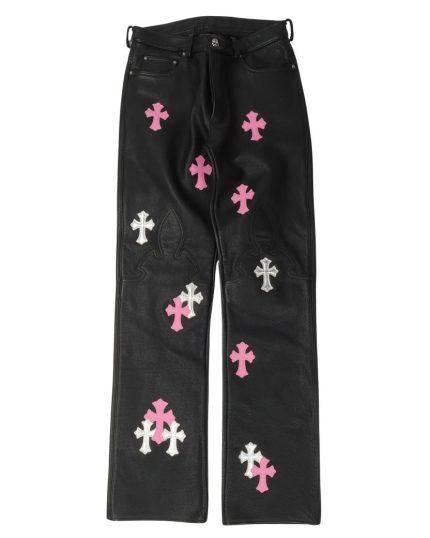 Chrome Hearts Fleur Knee Leather Cross Patch Pants