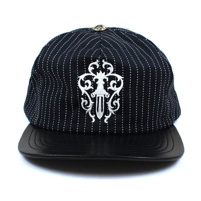 Chrome Hearts Dagger Leather Brim Pinstripe Baseball Cap – Black