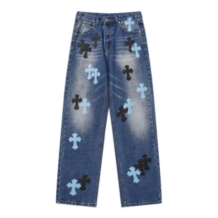 Chrome Hearts Black & Cyan Cross Patch Denim Jeans