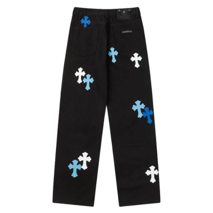 Chrome Heart Blue & White Cross Patch Jeans